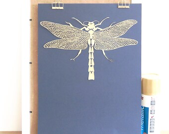 Dragonfly print, Papercut dragonfly, Insect lover gift, Nature lover gift, Entomology gift, Gold foil print, Papercut art, Home decor print