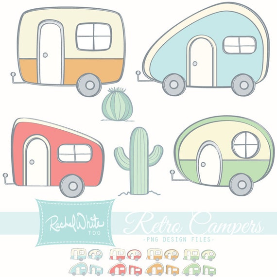 Download Retro Campers Vector Illustrations 24 images Color & Line