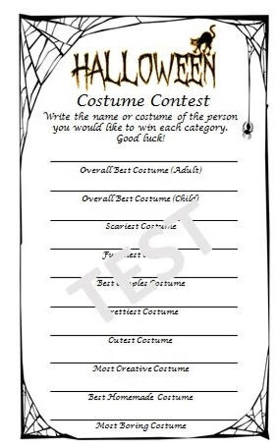 Halloween Costume Contest Ballot Printable - Printable Word Searches