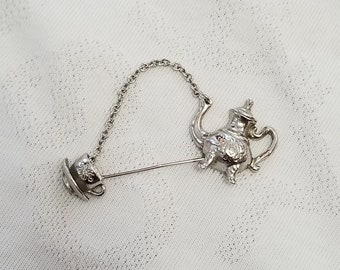 Vintage AVON teapot and teacup silver pin. Stamped Avon