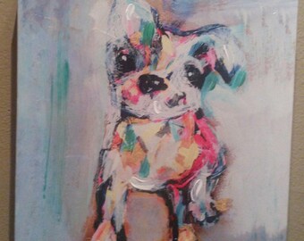 SALE Darling Oil of Boston Terrier...Wrapped Canvas...12x12...