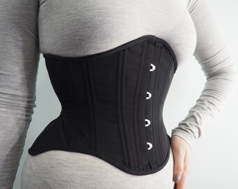 READY TO SHIP Black Steel Boned Underbust Corset Waist Cincher with Busk and in 3 Different Sizes