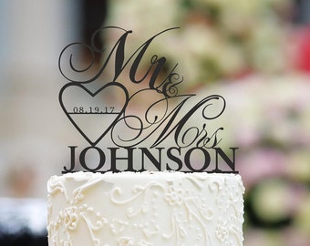 Mr and Mrs Cake Topper Wedding Cake Topper Rose Gold Cake Topper Personalized Cake Topper Wedding Cake Topper with Date