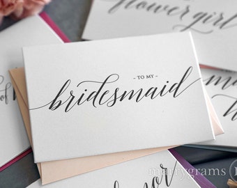 To My Bridesmaid, Maid of Honor Wedding Party Wedding Thank You Cards- Thank You Bridesmaid Card, Man of Honor, Flower Girl Single Card CS13