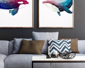 Whale Watercolor, Whale Art Decor, Whale Print, Fishing Decoration, Whale Print, Whale Art Poster, Marine Biology, Art Paint Idea.