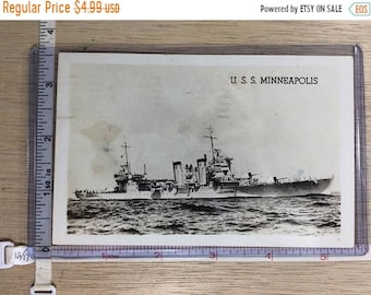 10%OFF3DAYSALE Vintage Old Post Card USS Minneapolis Ship Post Marked 1944 Used