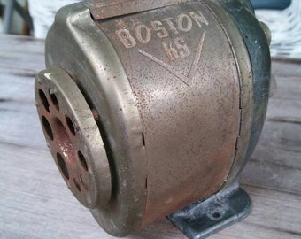 Vintage Boston KS Wall Mounted Metal Crank Pencil Sharpener Antique School Supplies