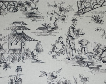 Grey Oriental Toile Fabric - Asian Toile - Fabric By The Yard - Gray Upholstery Fabric