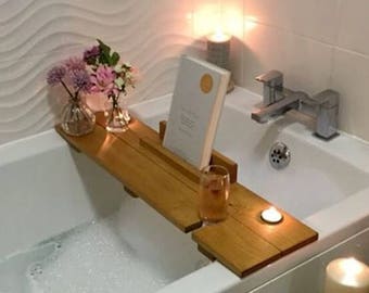 Bath Caddy, Bath Shelf, Father's Day Gift, Bath Plank, Bath Board, Bath Tray, Book, Ipad, Wine, Birthday gift, pamper, spa, gift for her
