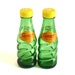 Squirt Salt Pepper Shakers, Squirt Soda Pop Soft Drink, Green Glass Bottles, Yellow Plastic Shaker Tops