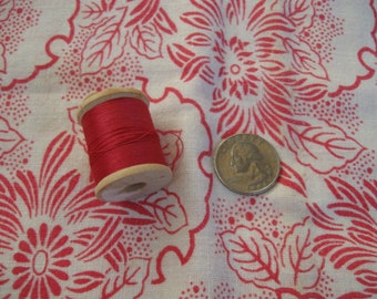 Antique Vintage Quilt Feedsack Fabric Bundle Scraps Novelty Pink Floral & Spool of Thread