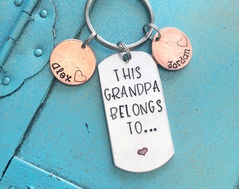 Fathers Day Gift For Grandpa, Penny Keychain, Papa Keyring, Personalized Gift For Him, Gift From Grandchildren, Grandpa Keychain