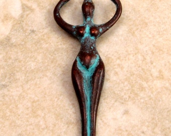 Goddess Pendant, Green Patina, Greek Casting, 50x20 MM, M177