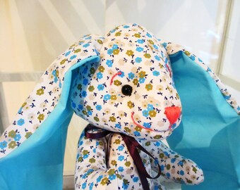 Floral Blue and White Bunny called Blossom