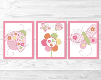 Pink Ladybug Butterfly Nursery Wall Art / Ladybug Nursery Wall Art / Butterfly Nursery Wall Art / PRINTABLE Instant Download