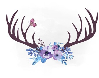 Download Floral Antlers svg clipart, Antler flower SVG, Boho floral ...