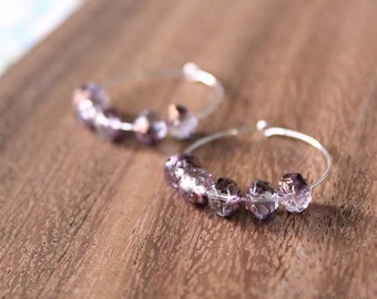 sterling silver bronzed purple czech glass hoop earrings