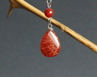 Carnelian Necklace Gemstone Pendant Necklace Carnelian Drop Necklace Stone Necklace Carnelian Jewelry Crystal Healing Simple Gem Necklace