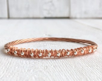 Copper Bangle • Bangle Bracelet • Handmade Copper Bangle Bracelet • Stacking Bangle • Wire Wrapped Copper Bangle • Mixed Metals Bangle