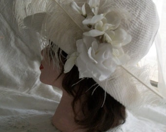 1920s Flapper Style Cloche Hat Woven Cotton Orig Design Wedding