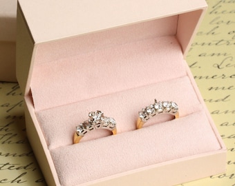 Double Engagement Wedding Ring Band Presentation Gift Box, Pastel Baby Pink