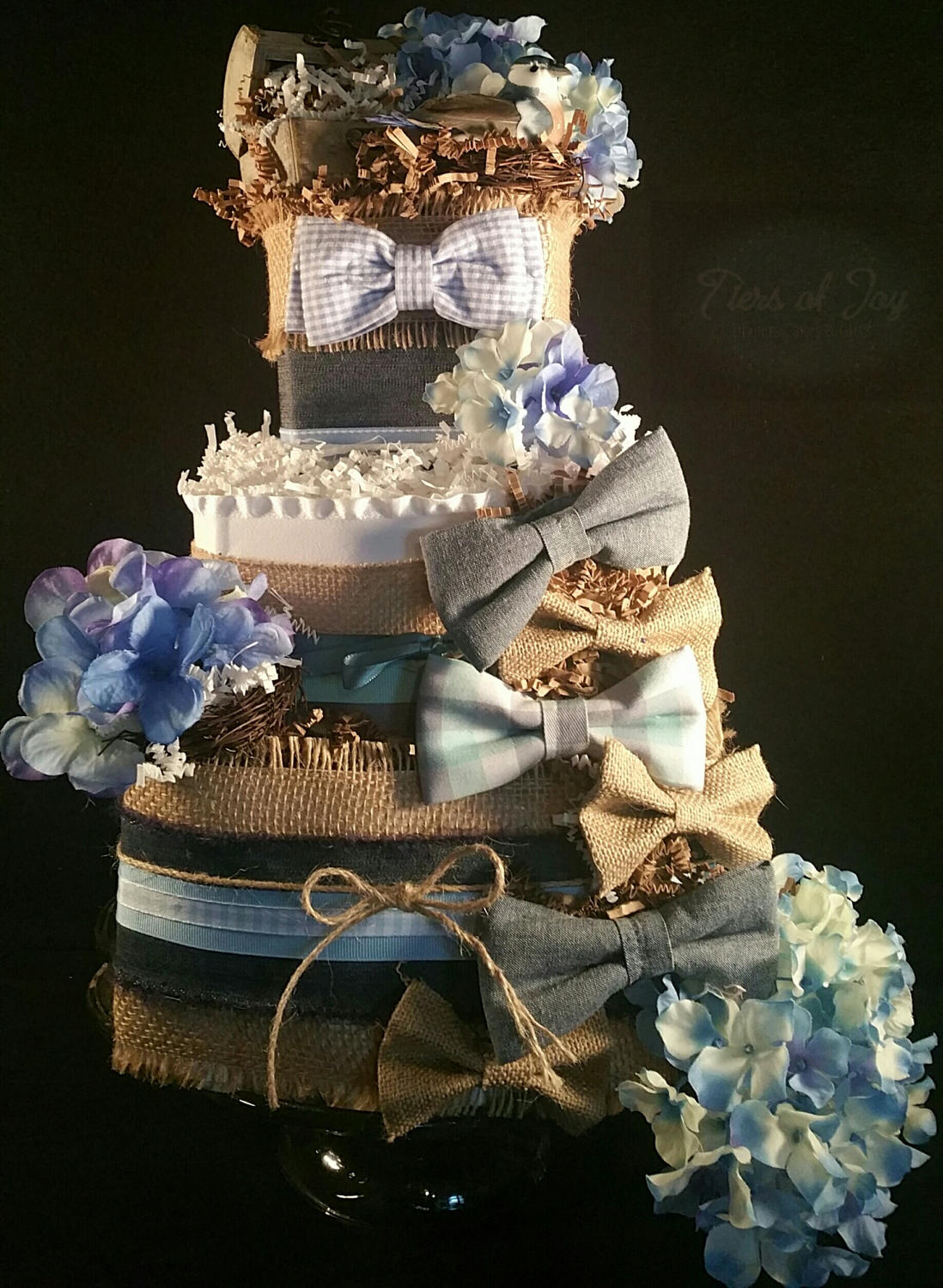 3 Tier Baby Boy Blue Jay DIAPER CAKE w/ Bow ties treasure