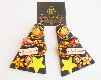 Colorful earrings Zipper Earrings Hippie earrings Hippie Gift Christmas gift Felt earrings Multicolor earrings Boho Earrings Hippie Jewelry
