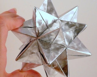 Medium Christmas Star, Christmas Ornament, Silver Star Ornament, Origami Star, Origami Ornament, Silver Foil Star
