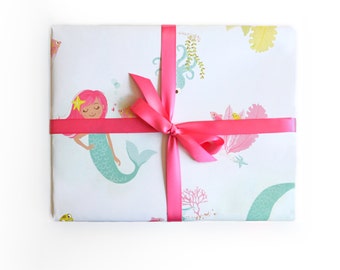 Mermaid Wrapping Paper Sheets, Mermaid gift wrap, under the sea, sea life, Ocean, Birthday wrapping paper, baby shower