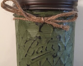 Hand painted mason jar - 8 oz quilted jelly jar