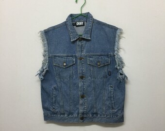 DKNY Sleeveless Denim Jacket/Vintage Donna Karan New York Sleeveless Jacket/Designer/Blue/Size L