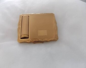Vintage Stratton Lipstick Compact Gold Scroll Vacant Cartouche - GORGEOUS