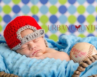 Backward Baseball Cap Hat with Visor Crochet Newborn Photo Prop