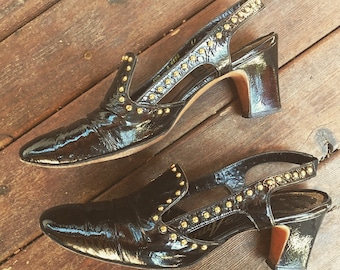6.5-7 Studded 1960s leather slingbacks