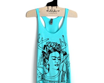 S- Tri-Blend Light Blue Racerback Tank with Frida Screen Print