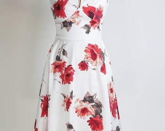 Floral dress, summer dress, made-to-measure dress, mid-length dress, mother of the bride dress, cotton dress, wedding guest dress
