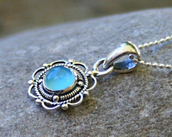 Blue chalcedony and sterling silver necklace