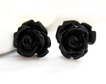 SALE - Black Rose Stud Earrings