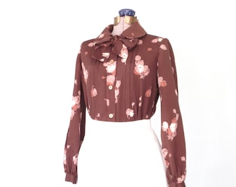 vintage ascot blouse * 60s blouse * floral blouse * vintage shirt * preppy blouse * medium
