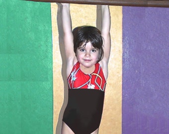 Girls Gymnastics Leotard Child size 2 3 4 5 6 7 8 Red purple teal black Squiggly abstract Lines NEW Youth tank leo