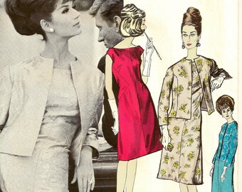A Jacques Griffe Sleeveless Dress w/Oval Neckline & Fitted, Collarless Jacket Sewing Pattern for Women: Retro Size 12, Bust 32" • Vogue 1232