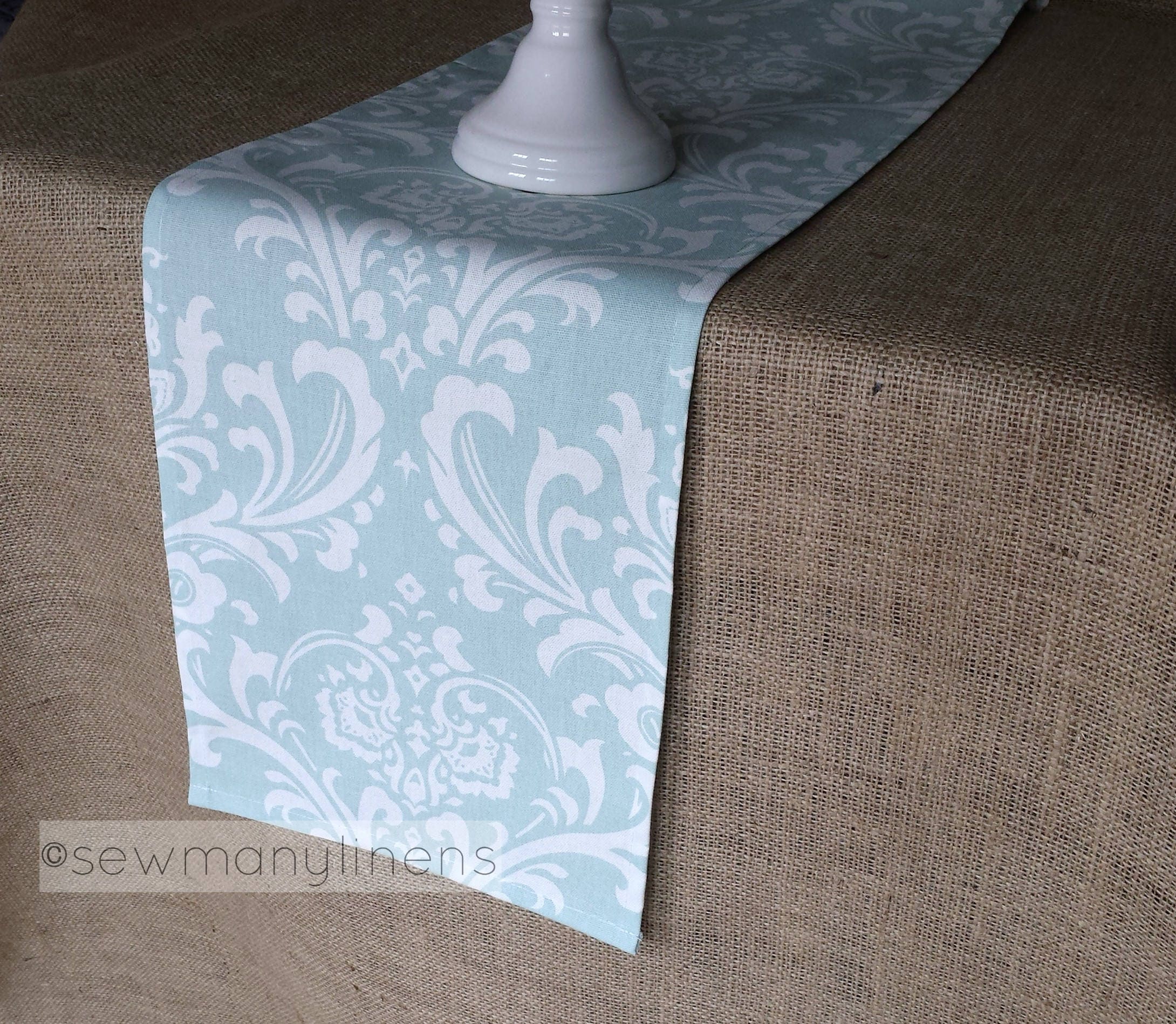 Light Powder Blue Table Runner Floral Linens Table Centerpiece