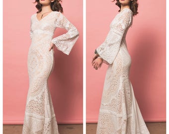 Wedding dress, lace wedding dress, boho wedding dress, boho lace dress, bohemian wedding dress, bell sleeve dress, bell sleeve wedding dress