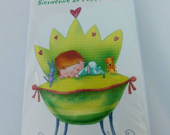 baby boy prince green with glitter congratulation card