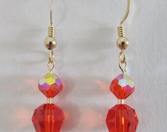 Elegant Vintage Swarovksi Crystal Dangle Earrings, Hyacinth and Hyacinth AB, Gold Filled Ear Wires
