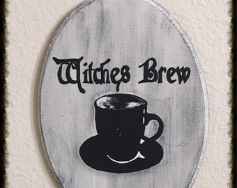 Wall Sign, "Witches Brew", Wooden, Acrylic, Hand Painted