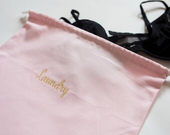 Travel Lingerie Bag l Laundry Bag l Travel Laundry Bag l Pink l Embroidered l Small Laundry Bag