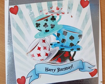 Handmade Alice in Wonderland inspired Birthday card