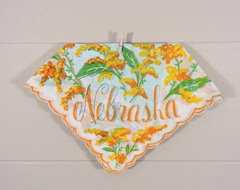 Vintage Nebraska Hankie / Nebraska Souvenir Hanky / Nebraska State Hankie