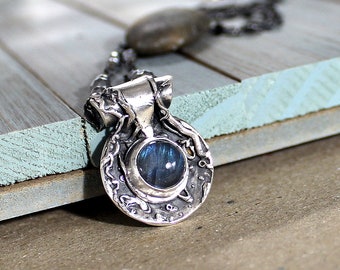 Labradorite Necklace, Blue Labradorite Necklace, Sterling Silver Necklace, Blue Gemstone Necklace, Fine Silver - Moonlight in the Pines